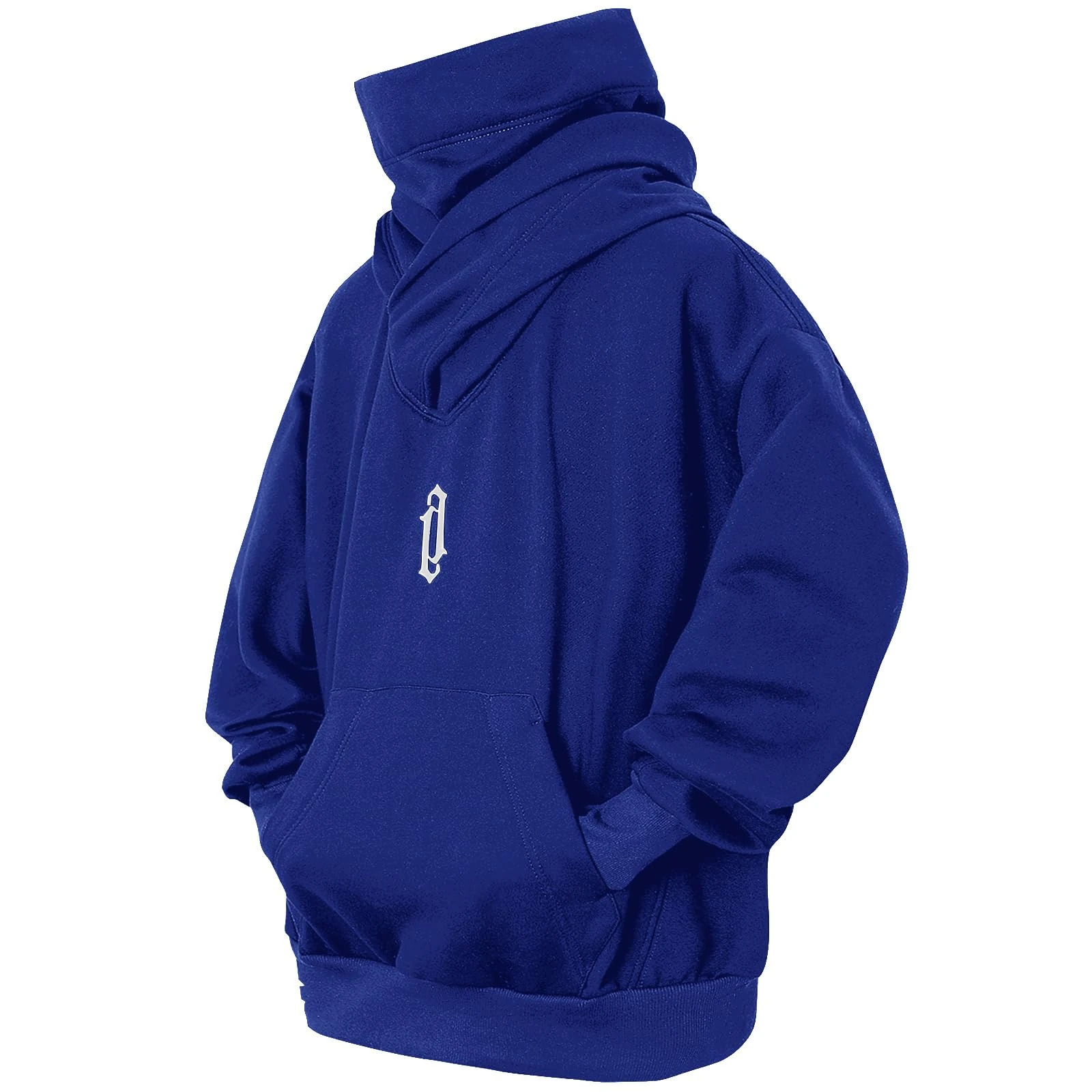 Eocicvvi Hoodies for Men Cowl Neck Hoodie Fleece Pullover Sweat Hood Long Sleeve Sweatshirt Casual Pullover Fall Winter Loose Fit Tops with Embroidery(Blue,M)
