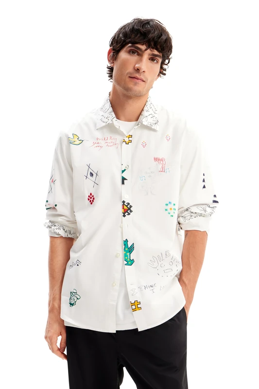Desigual Men's Cam_Santi T-Shirt, White, Collar Size: 17.5