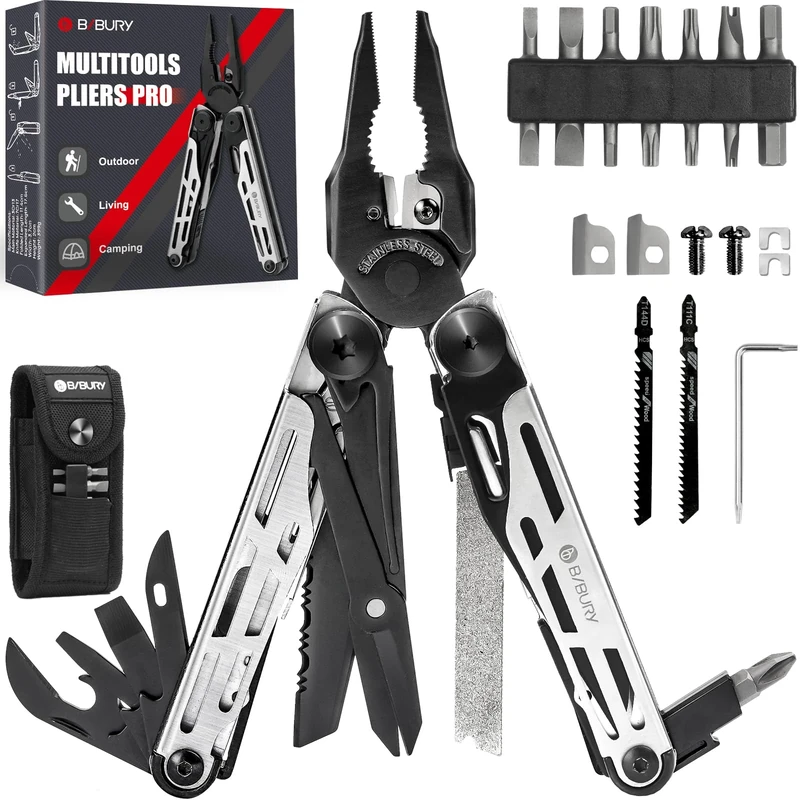 BIBURY 31-in-1 Tool with Pliers, Scissors, Screwdriver - Black