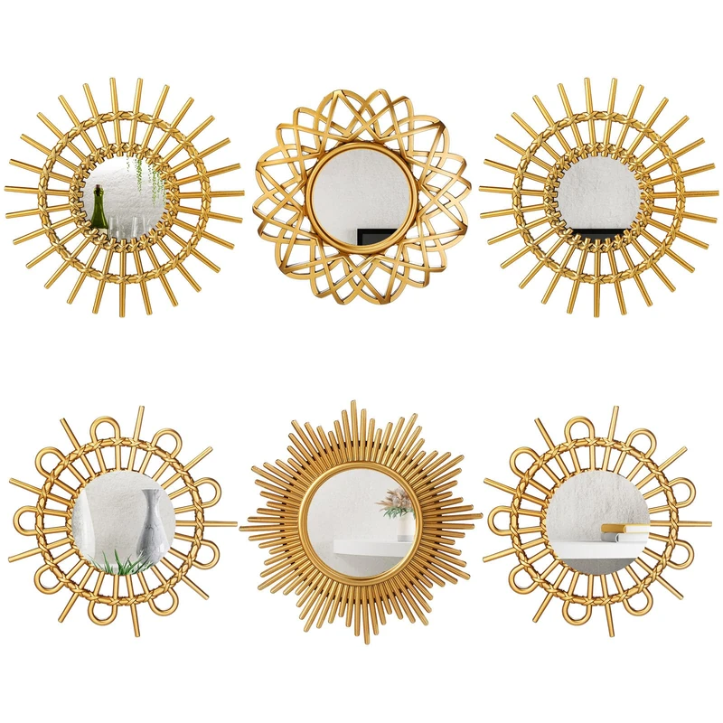 Namalu 6 Pcs Sunburst Mirror for Wall Decor, Small Circle Sun Espejos Decorative Mirror Hanging for Art Entryway Home Decor Bathroom Bedroom Living Room(Elegant,Gold)
