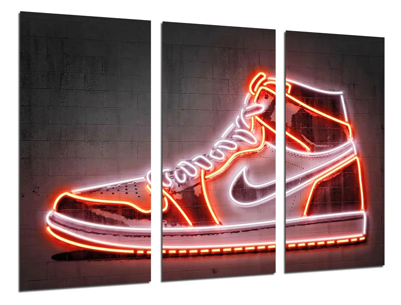 Cuadros Cámara Set of 3 Wall Pictures for Living Room Decoration Modern Bedroom Bedroom Room Print on Wood with Hangers, Nike Air Jordan Trainers (97 x 62 cm)