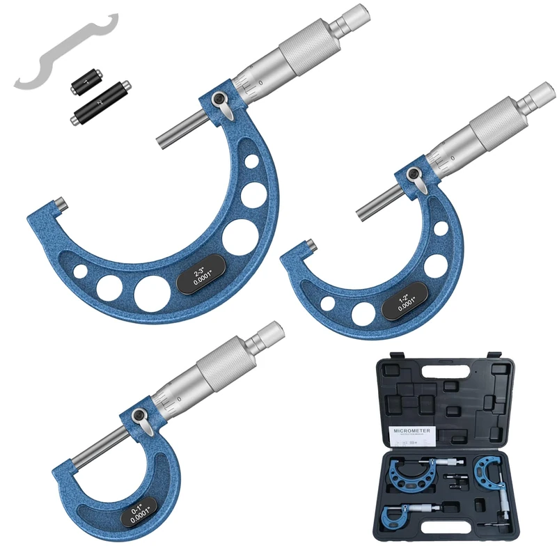 HDLNKAK 0-3" Outside Micrometer Set，3 Pcs Tool Set