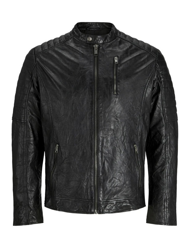 JACK & JONES Men's Jjerichard Leather Jacket Noos Leather Jacket, black, XXL