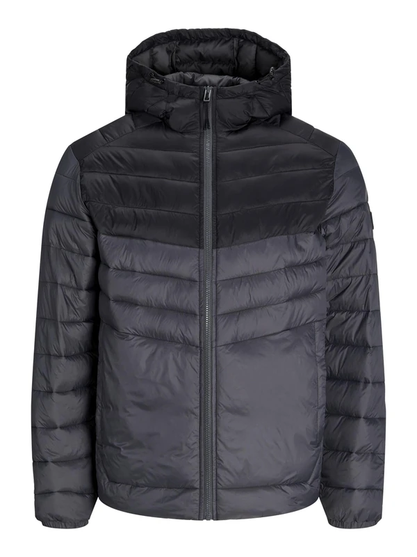 JACK & JONES Mens Puffer Jacket 100% Nylon Quilted Padded Windproof Outdoor Jacket for Men, Asphalt Colour, Size- M