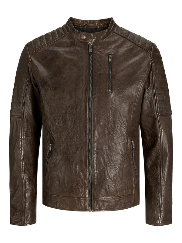 JACK & JONES Men's Jjerichard Leather Jacket Noos Leather Jacket, Brown Stone, S