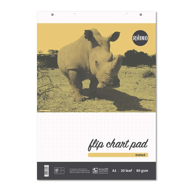 Rhino A1 Flip Chart Paper Pad, 30 Sheets / 20mm Dotted Paper Pad, 5 Pack, 80gsm PEFC Paper, Office & School Stationery Supplies