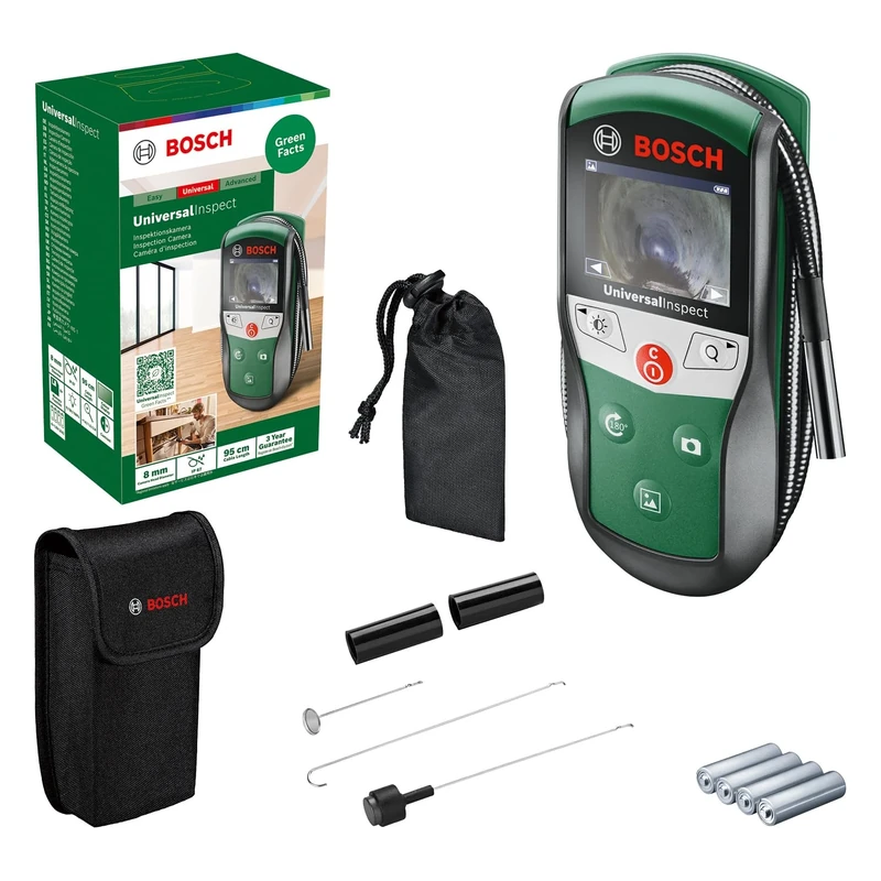 Bosch inspection camera UniversalInspect (Ø8mm endoscope camera color images with flexible 0.95m length and integrated memory function, in cardboard box)