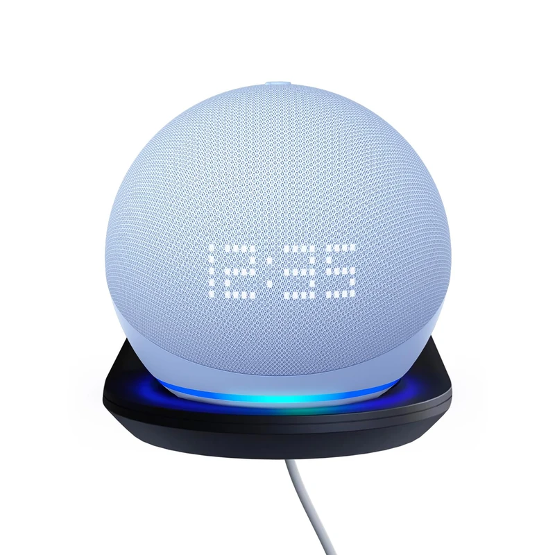 Echo Dot with Clock (5th Generation), Cloud Blue + Wall Mount for Echo Dot (4th and 5th generations), "Made For Amazon", Black - Image 1