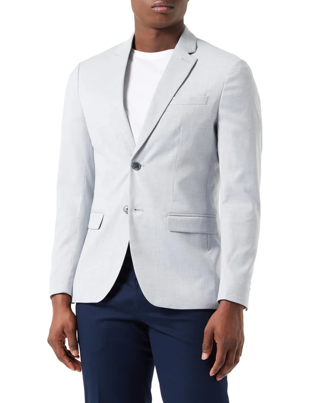 SELECTED HOMME Men's Slhslim-Cedric Structure BLZ Noos Jacket, Medium Grey Melange, 44R