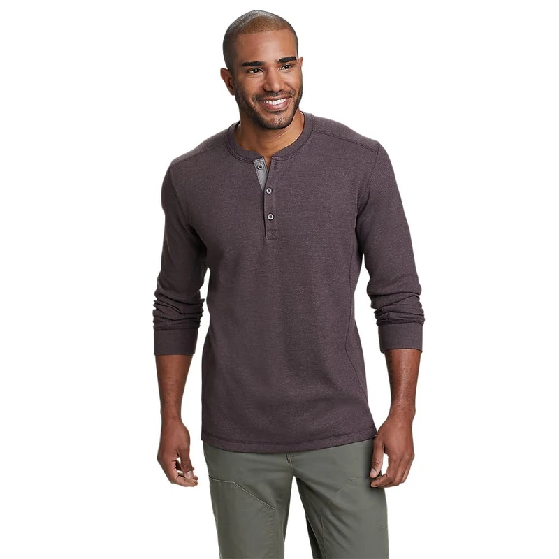 Eddie Bauer Men's Classic Fit Favorite Long-Sleeve Thermal Henley Shirt, Aubergine, S - Image 1