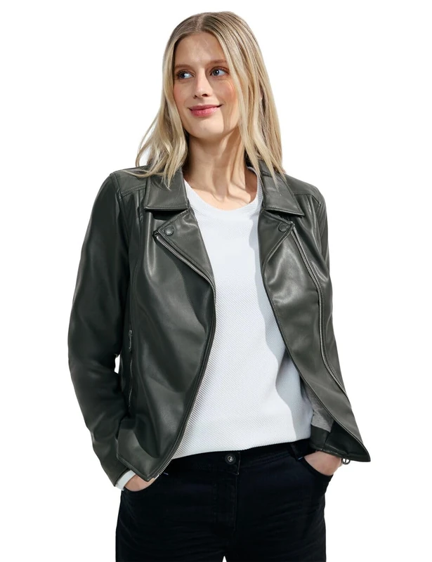 Cecil Women's TOS Pu Biker Jacket, Strong Khaki, M