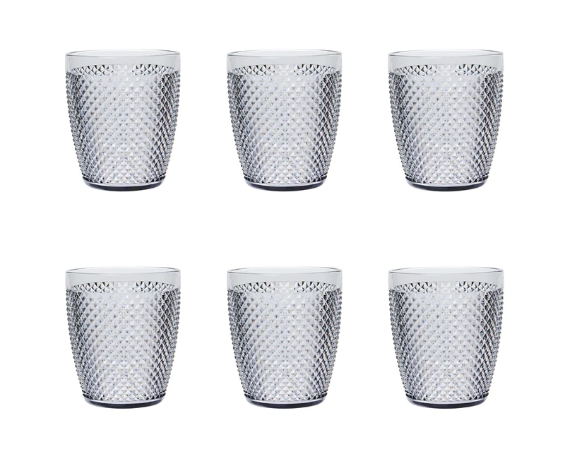 Excelsa Diamond Set of 6 Glasses, Silver, Unbreakable Plastic, Capacity 400 ml, Reusable