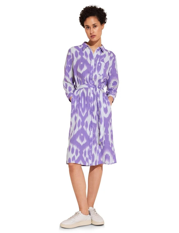 Street One Women's AOP Linen Shirt Dress_Long, Smell of Lavender, 10