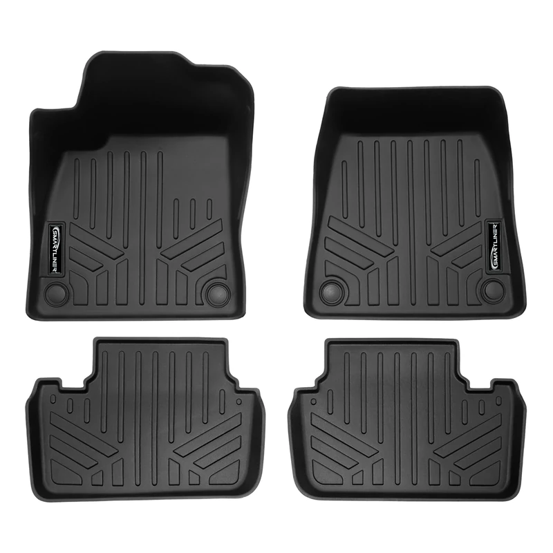 SMARTLINER All Weather Protection Custom Fit Black 2 Row Floor Mat Liner Set Compatible with 2022-2024 Polestar 2