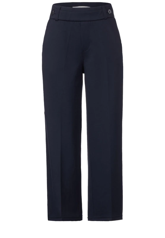 Street One Women's Straight Leg Twill Belt Button Pants, Deep Blue, 40W / 26L