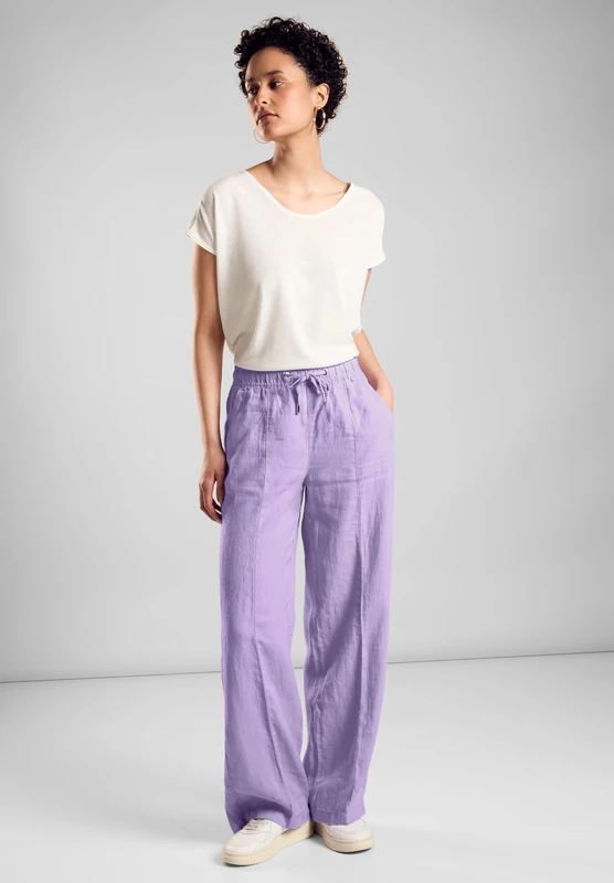 Street One Women's Ls_wide leg linen Hw L30.32 Pants, Smell of Lavender, 38W x 30L