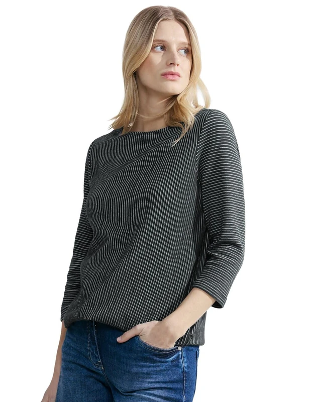 Cecil Women's Stripe Structure Boatneck, Strong Khaki, M