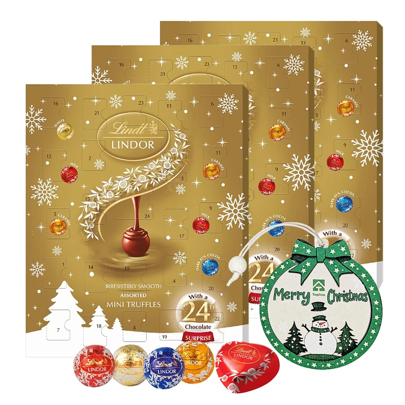 Assorted Lindt Chocolates Advent Calendar 2025 - Pack of 3 x 117g Mini Truffles Advent Calendar with Christmas Tree Decoratio. Christmas Gifts for Women, Secret Santa Gifts, Stocking Fillers