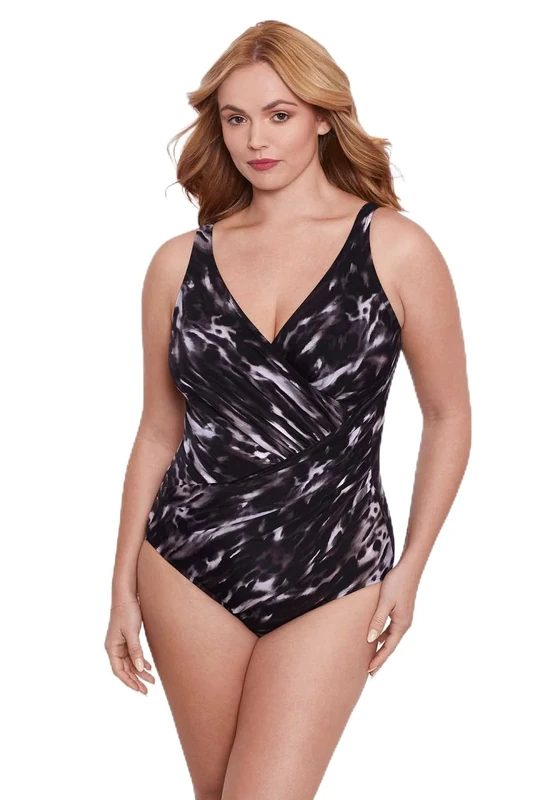 Miraclesuit Women's Plus Size Tempest Oceanus One Piece Swimsuit, Black/Brown, 16 Plus