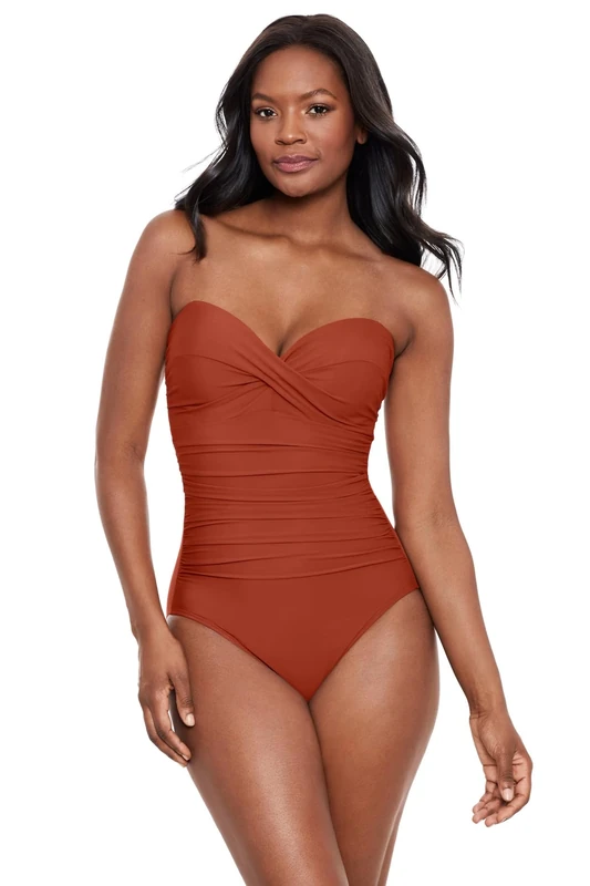 Miraclesuit Women’s Swimwear Rock Solid Madrid Bandeau Underwire Detachable Strap One Piece Swimsuit, Spice, 10