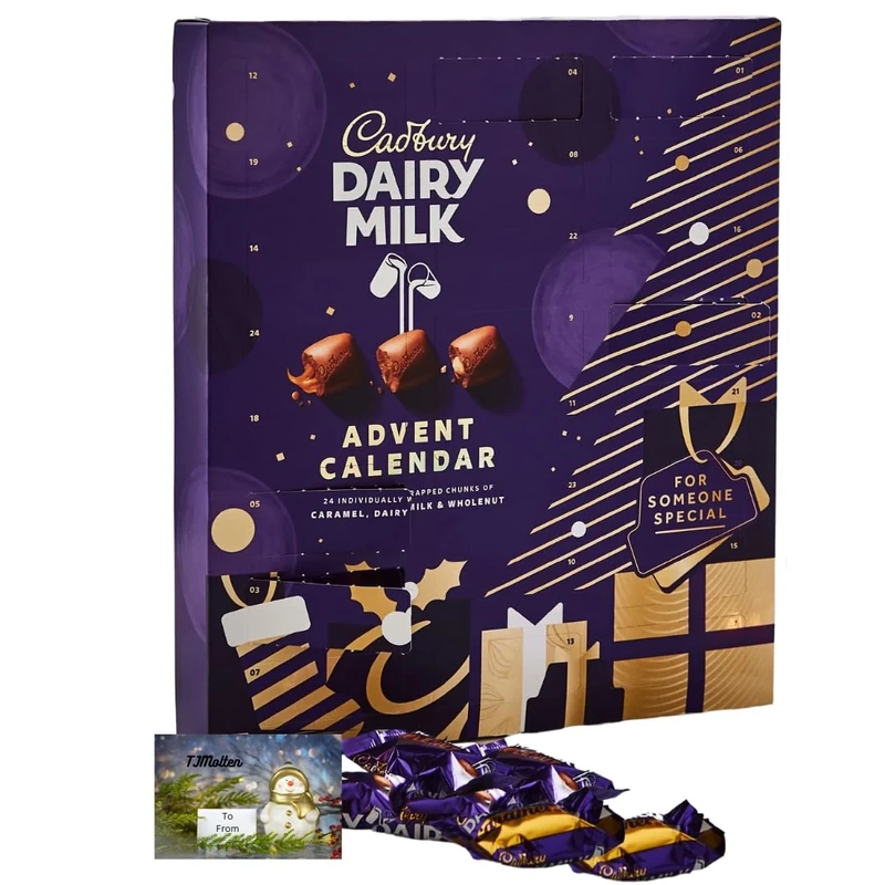 Kids Advent Calendar - TJMolten Xmas Gift Tag for Cadbury Chocolate Chunk Advent | Cadbury Dairy Milk Chocolate, 258g - Countdown Xmas Gift for Kids/Boys/Girls/Adults - Chocolate Advent 2025