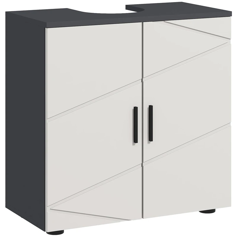 kleankin Pedestal Sink Bathroom Cabinet, Bathroom Vanity Unit with 20 x 20cm U Cut-Out and Adjustable Shelf, Light Grey