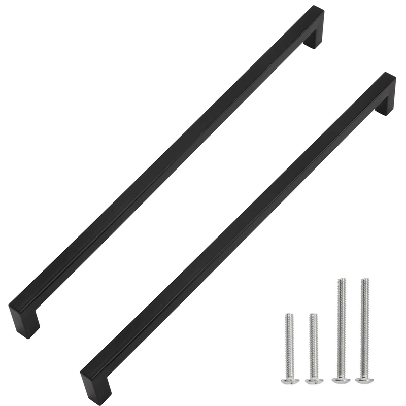 Redunest Cabinet Pulls Matte Black Cabinet Handles Square Drawer Pulls, 50 Pack 15 Inch Stainless Steel Kitchen Door Cupboard Cabinet Handles, Drawer Hardware Handles, 384mm Hole Centers