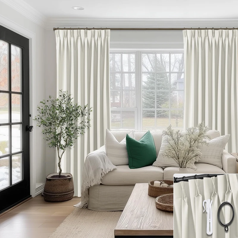 SHINELAND 108 Inch Blackout Curtains, 9FT Thermal Insulated Pinch Pleated Drapes for Living Room Bedroom, 2 Panels Set, 9 FT Length 40'' W x 108'' L, Ivory Cream