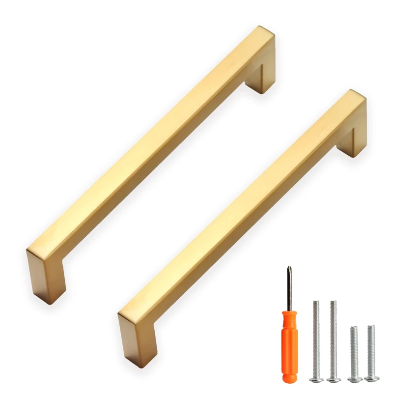 Redunest Cabinet Pulls Gold Cabinet Handles Square Drawer Pulls, 40 Pack 6-1/4 Inch Stainless Steel Kitchen Door Cupboard Cabinet Handles, Drawer Hardware Handles, 160mm Hole Centers