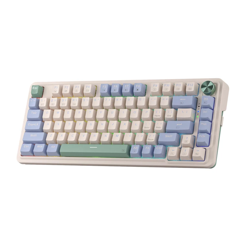 Redragon K673 PRO 75% Wireless Gasket RGB Gaming Keyboard, 3-Modes 81 Keys Compact Mechanical Keyboard w/Hot-Swap Socket, Dedicated Knob Control & Sound Absorbing Pads, Linear Red Switch, Green