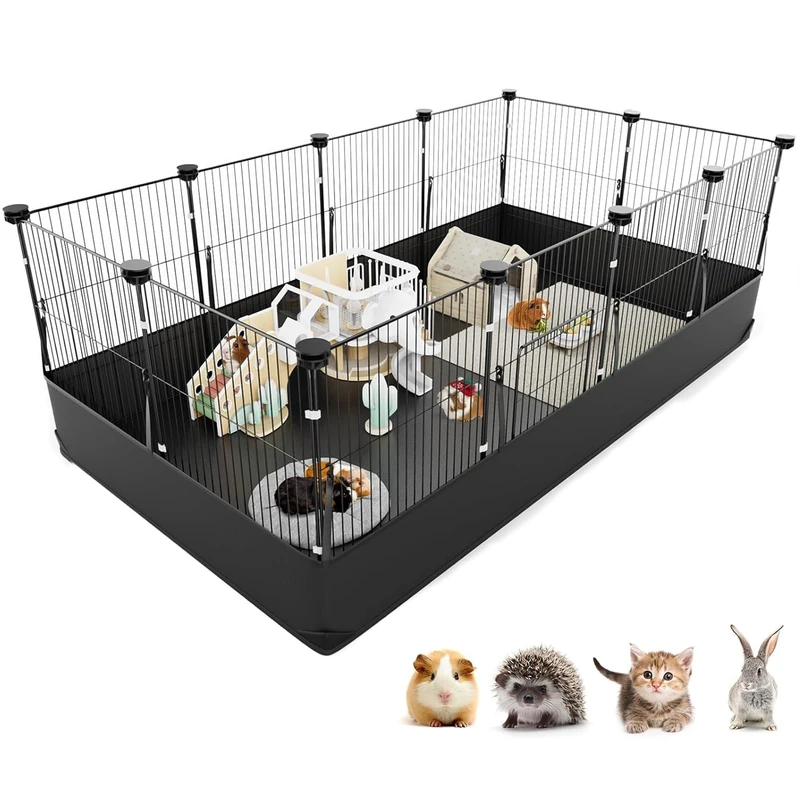 Tresbro Guinea Pig Cage with Liner Bottom,48”L x 24”W x 16”H, 12 Panels, Metal Habitats & Play Area with PVC Waterproof Base for Rabbits, Hedgehogs, Puppy, Kitty and Other Small Animals - Image 1