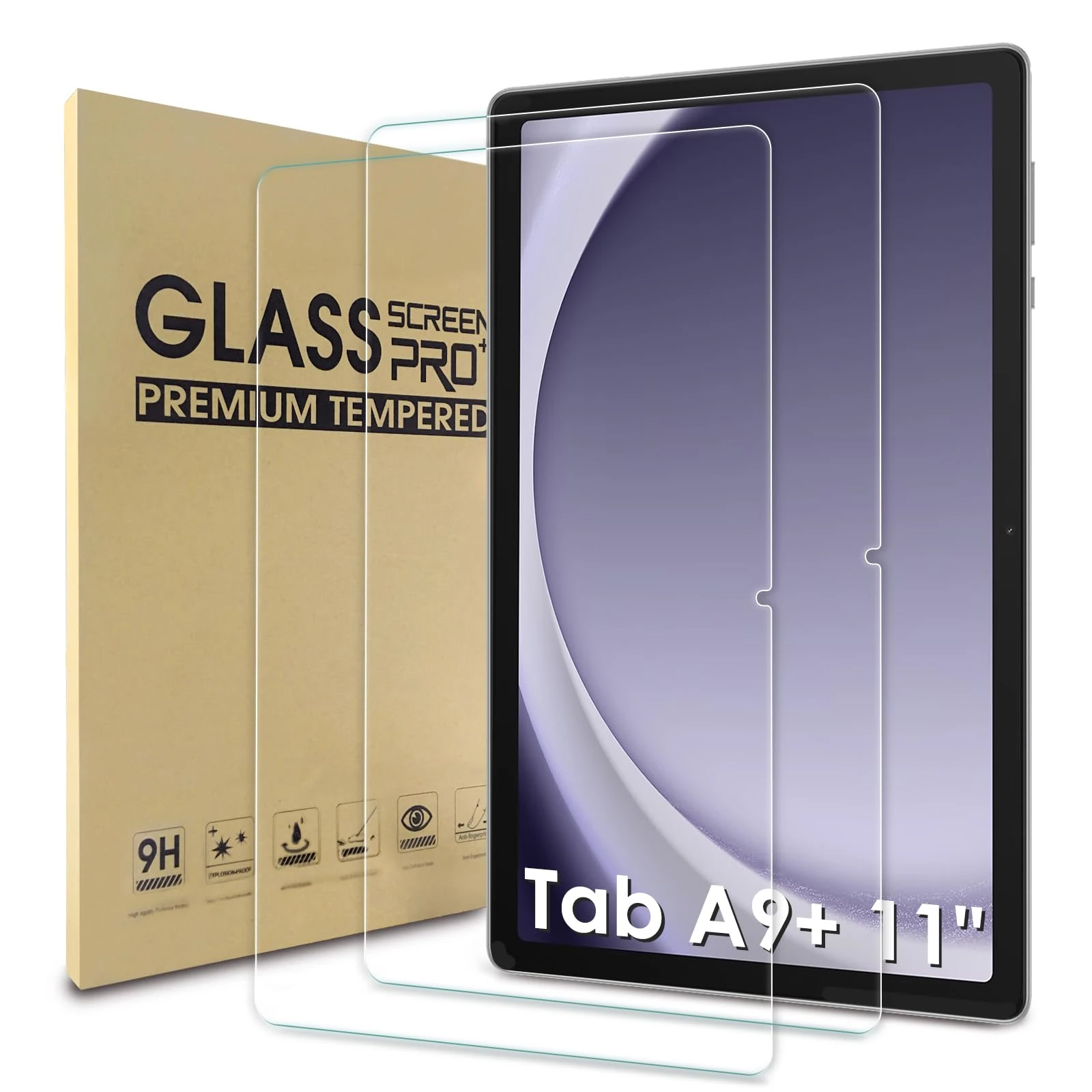 WD&CD 2 Pack Screen Protector Compatible with Samsung Galaxy Tab A9+ 11 Inch, Tempered Glass Film Replacement for Galaxy Tab A9+ 11 InchAnti Scratch Anti BubbleHigh Definition