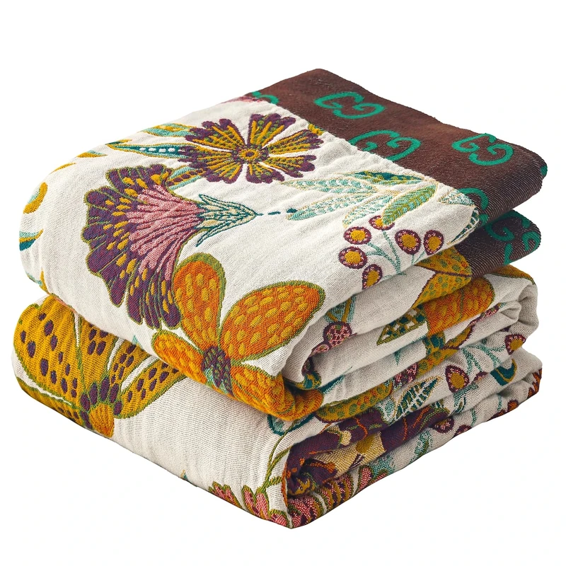 VANJOROY Boho Large Throw Blanket, 100% Organic Cotton Soft Sofa Bed Throw-Floral Farmhouse Decor Blanket, Reversible Bohemian Throw for Bed Chair Quilt and Gift, 60" x 80"-BeigeWhite