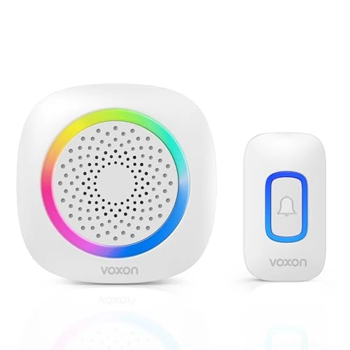 VOXON Wireless Battery Doorbell, Battery Operated Door Bell, Waterproof Doorbell with 400m Wireless Range, Portable Doorbell, 60 Chimes, 5 Volume Levels & Name Plate, Indicator