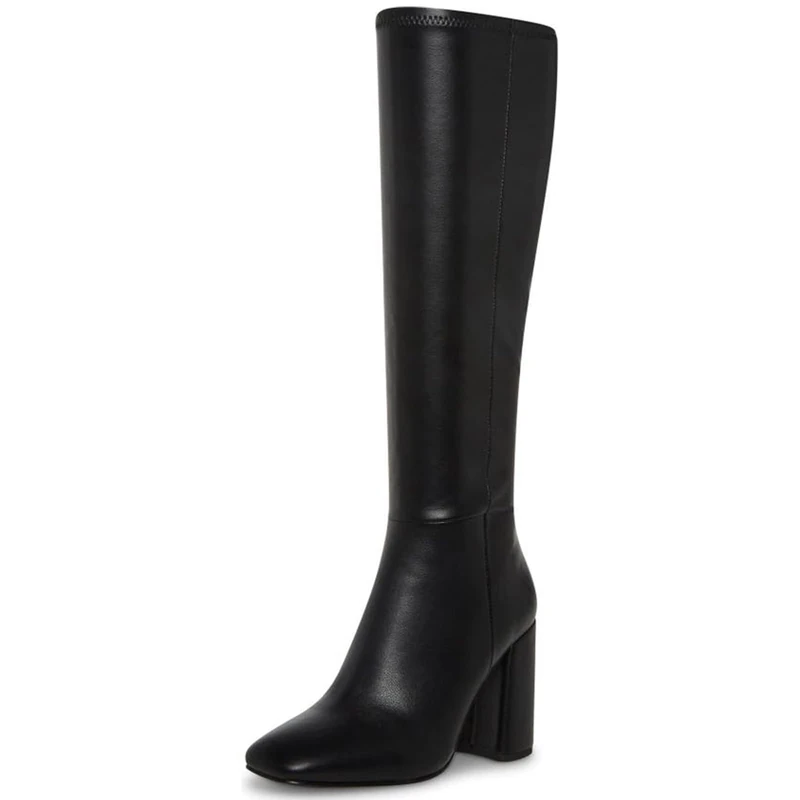 SOVANYOU Women's Knee High Boots Square Toe Chunky Heel Tall Boots with Zip, Black, 6.5 UK