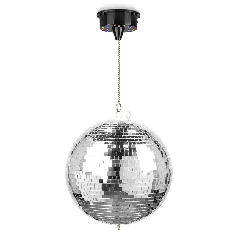 Fuzzix 30cm Mirror Ball with Battery-Powered LED Motor, Rotating Disco Glitter Lighting, Portable Party Event Decoration for Karaoke, DJs, Home Parties