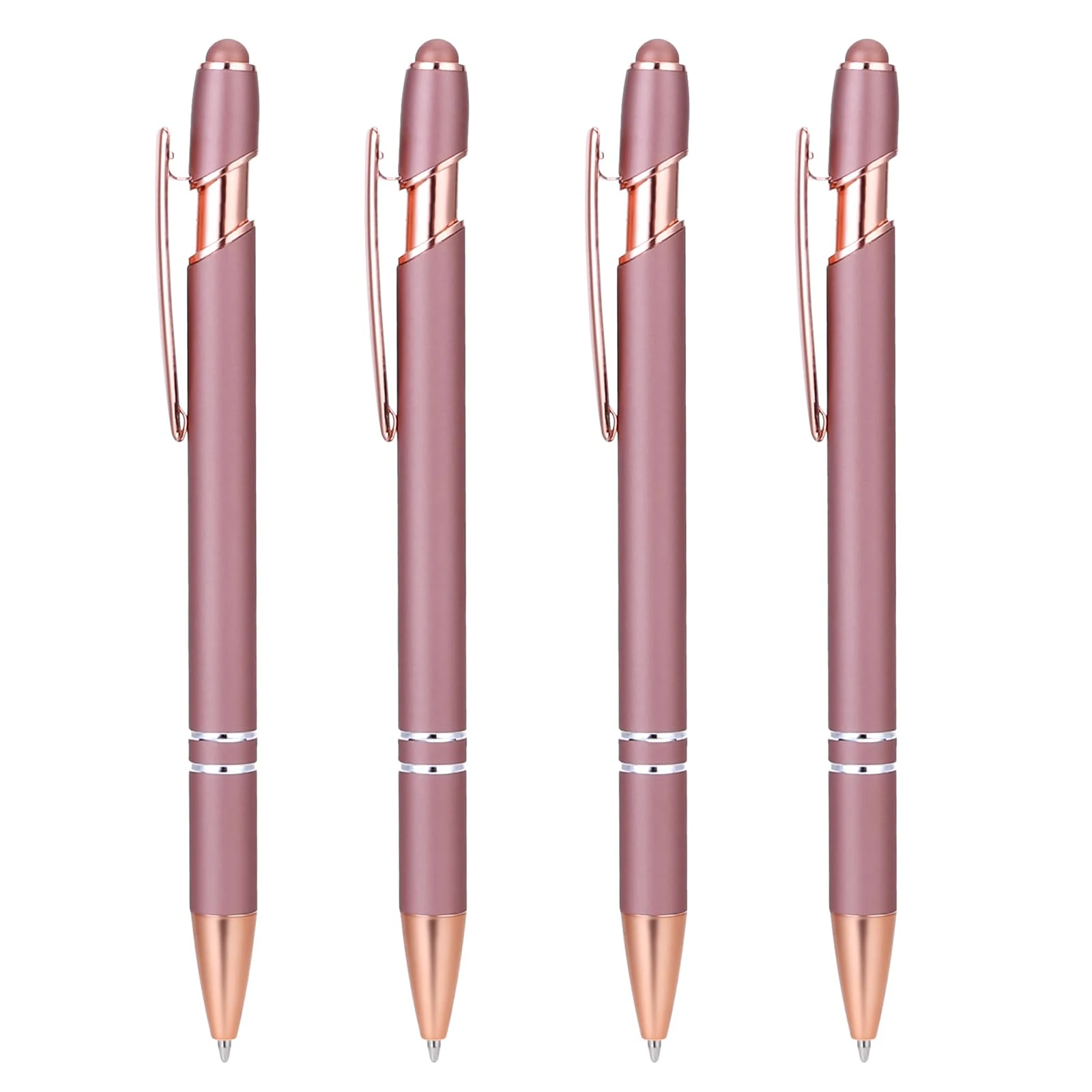 Teaaha 4 Pack Rose Gold Pen, 1.0 mm Sparkly Pens for Women Ballpoint Pen with Stylus Tip, 2 in 1 Fancy Pens for Women Pretty Wedding Pens, Metal Stylus Pen for Touch Screens, Black Ink