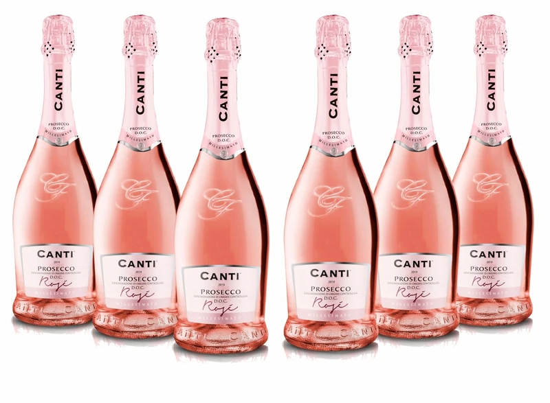 Canti - Prosecco D.O.C. Rose Millesimato, Sparkling Extra Dry Wine, Italian Glera and Pinot Noir Grape Varieties from Veneto, Fresh and Sweet Taste, 6x750 ml