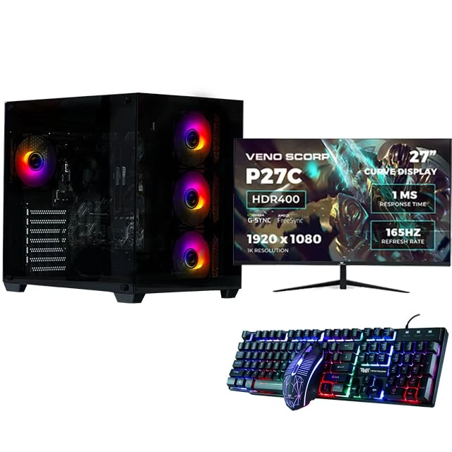 Veno Scorp Gaming PC 27" 165Hz Bundle AMD Ryzen 5 5600G VEGA 7 Graphics - 16GB 3200MHz Ram - 1TB SSD - 550W PSU - Windows 11 - WiFi - NEMESIS