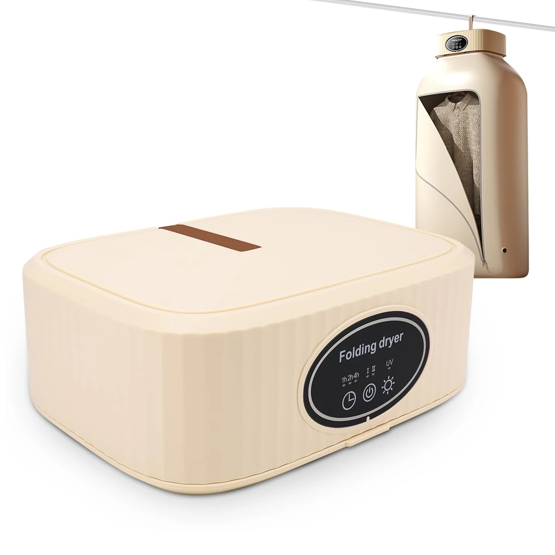 Portable Clothes Dryer, Mini Electric Indoor Clothes Dryer Machine with Clothes Drying Bag, Timer, 1200W Wardrobe Heated Clothes Dryer for Home, Laundry, Travel, UK Plug (Khaki)