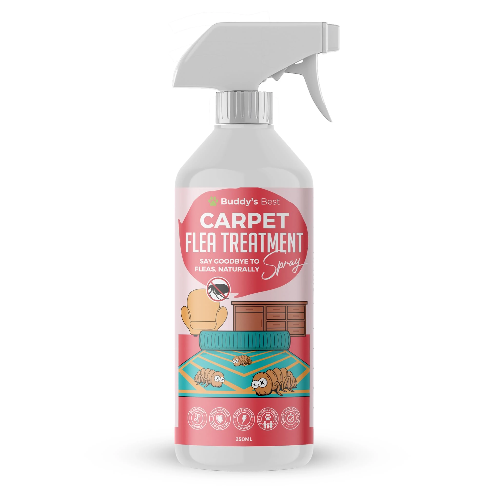 Carpet Flea Treatment Spray | Fast-Acting, Long-Lasting Flea Control with Natural Cedarwood and Lemongrass Scent | Gentle, Family and Pet-Friendly Formula, 250ml