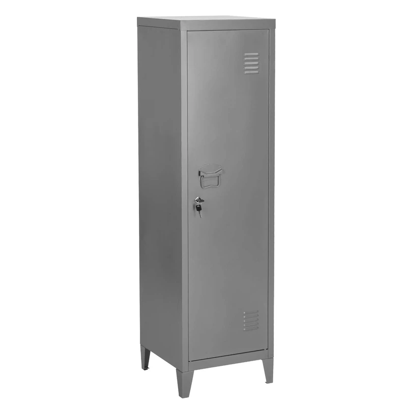 FurnitureR Standing Metal Cabinet 3-Tier Shelves Removable File Storage Organizer with 1 Door, Vent Design Versatile Locker with Keys for Home Office Gym Garage,Grey,38x38x137cm