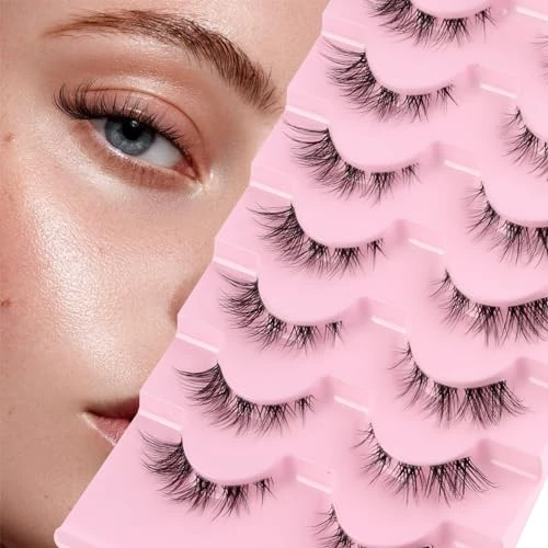 Parriparri Cat Eye Lashes Clear Band Wispy Cluster Lashes Natural Look 7 Pairs Strip False Eyelashes DIY Lashes Extension