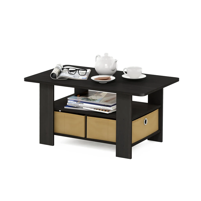 Furinno ANDREY Coffee Table, Small Modern Coffee Table with Storage and Bin Drawer, Side Table for Living Room, Bedroom, Home Office, Dark Espresso