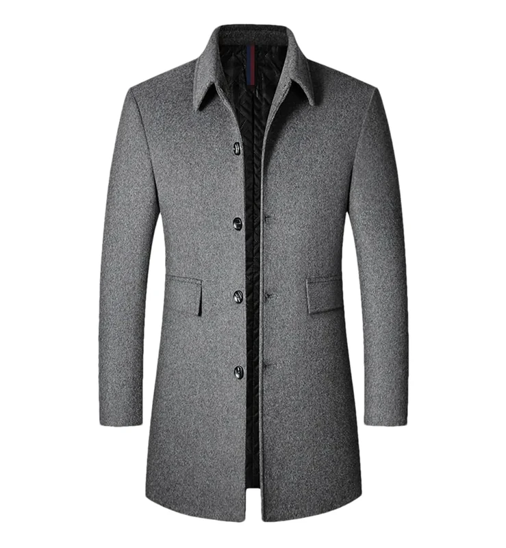 Haitpant Woolen Coat For Men, Autumn Winter Long Korean Woolen Coat Middle-Aged Lapel Trench Coat