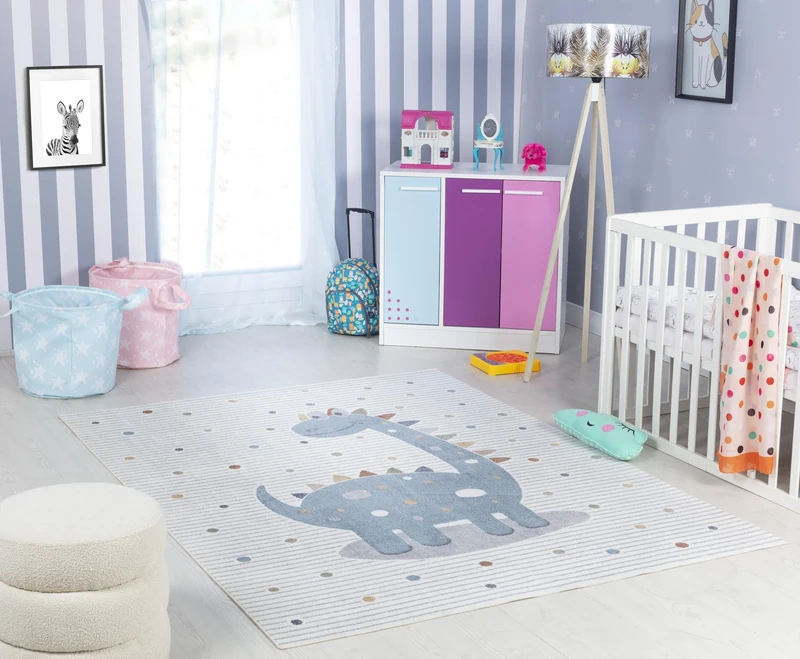 Livabliss Dinosaur Washable Kids Rug - Childrens Rugs for Bedroom 160x213 cm, Machine Washable Animal Rug for Girls & Boys Bedroom, Playroom and Nursery Rugs - Girl, Boy, Baby, Kids Carpet, Cream
