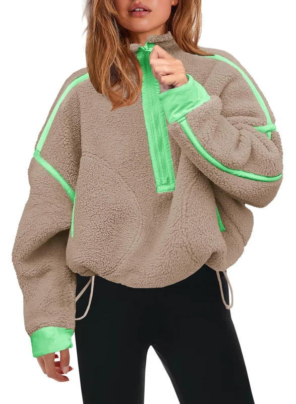 Panadila Women’s Sherpa Fleece Sweatshirt with Half Zip, Soft, Oversized with Pockets, Warm, Furry, S