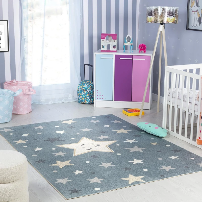 Livabliss Stars Washable Kids Rug - Childrens Rugs for Bedroom 160x213 cm, Machine Washable Animal Rug for Girls & Boys Bedroom, Playroom and Nursery Rugs - Girl, Boy, Baby, Kids Carpet, Grey
