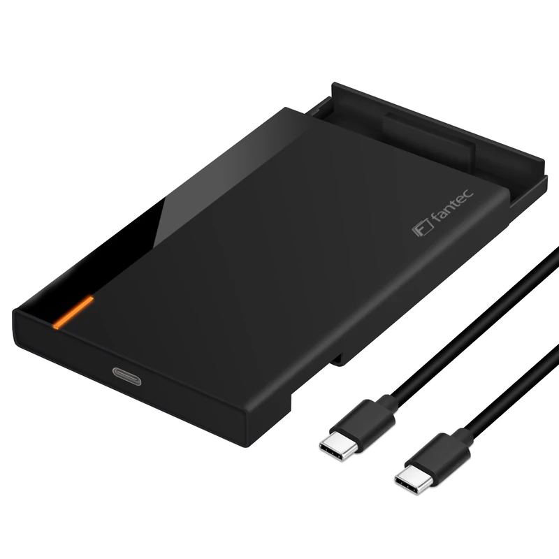 FANTEC PL-25U31 USB3.2 Gen2 SSD / Hard Drive Enclosure for 1x SATA 2.5 Inch SATA SSD/HDD (max. 9.5 mm Height), Transfer Rates up to 10 Gbit/s (Superspeed+), USB-C, No Tools Required, Plastic, Black