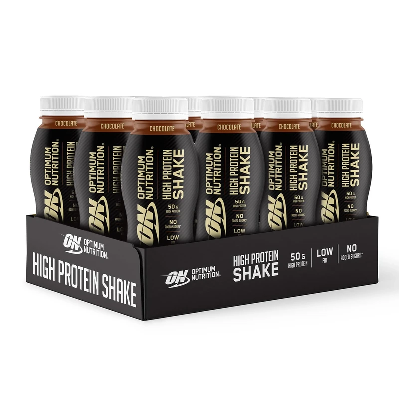 ON High Protein Shake Bottles, Ready To Drink Healthy Snacks, No added sugars, low fat, Post Workout Snack for Men and Women, Chocolate Flavour, 12x500ml, Packaging may vary